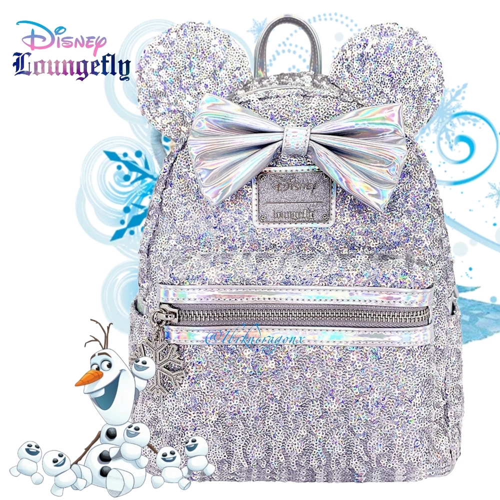 NWT SILVER SEQUIN HOLGRAPHIC METALLIC RAINBOW LIMITED DISNEY LOUNGEFLY BACKPACK - Picture 5 of 16